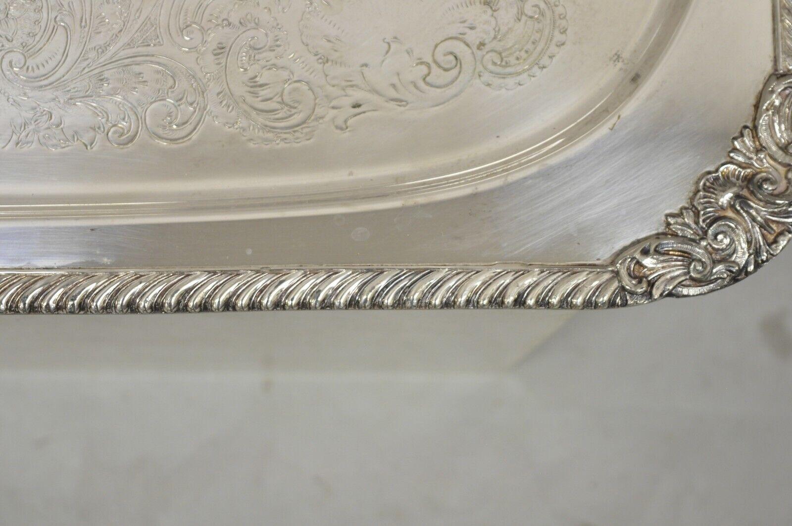 Ornate English Victorian Twin Handle Heavy Silver Plate Platter Tray For Sale 3