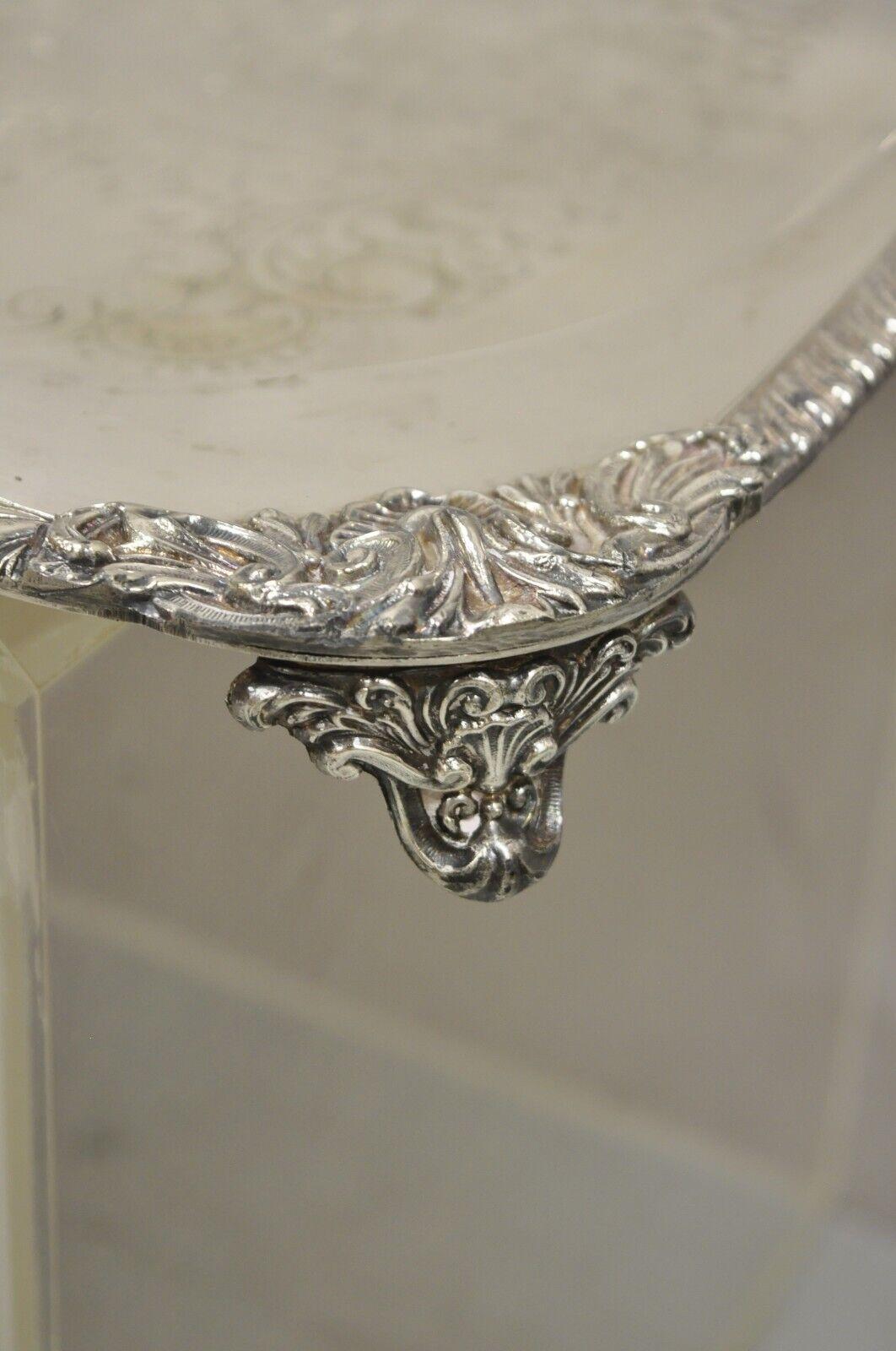 Ornate English Victorian Twin Handle Heavy Silver Plate Platter Tray For Sale 4