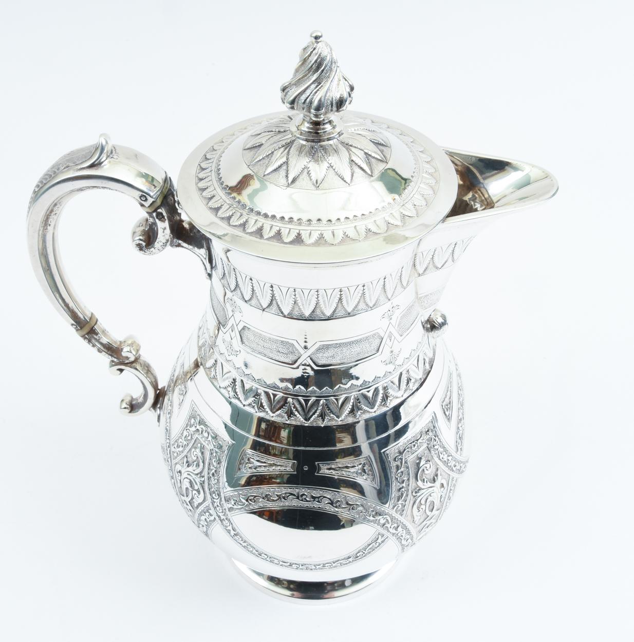 19th Century Ornate Exterior Design Details English Silver Plate Tea or Coffee Pot