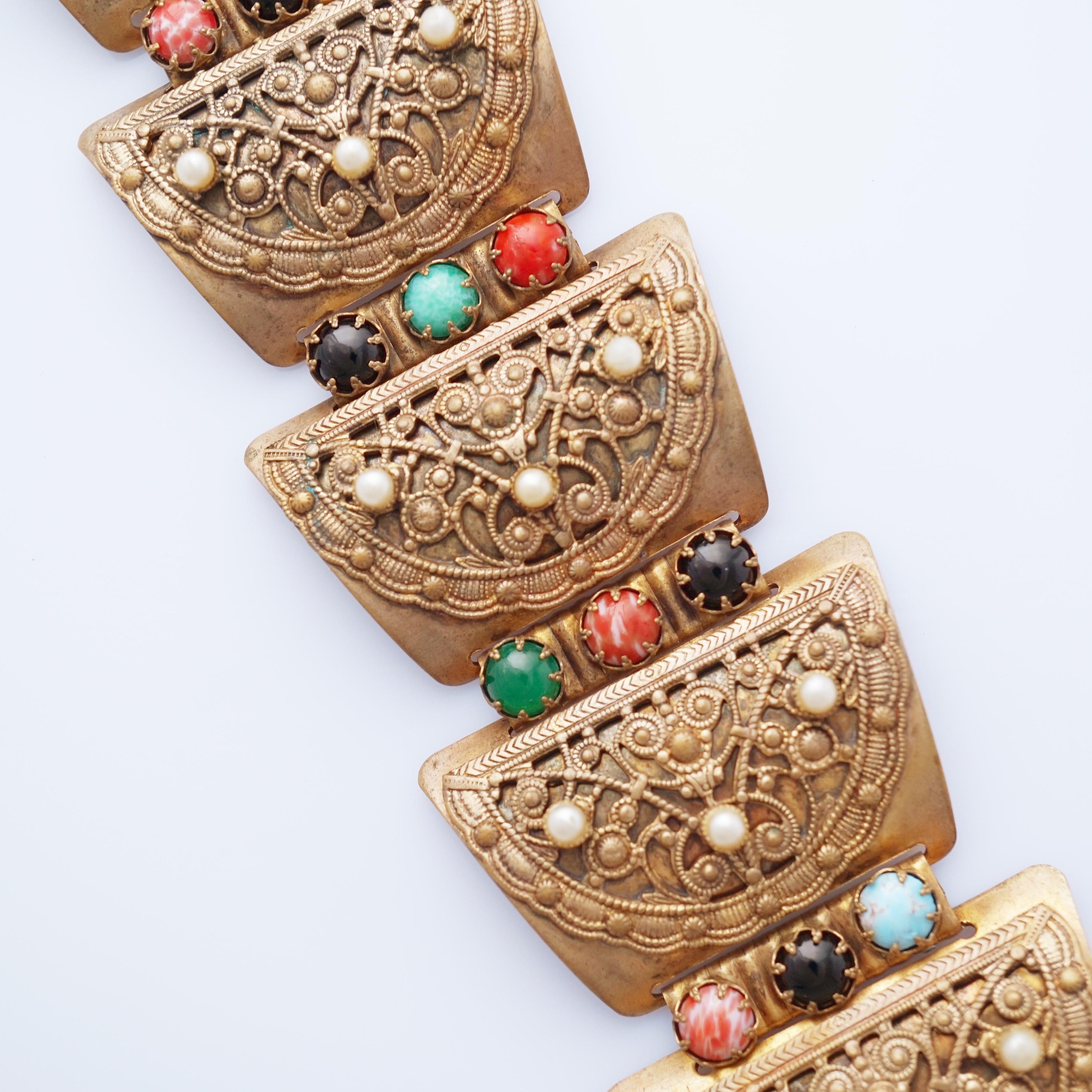 Modern Ornate Filigree Panel Statement Cuff Bracelet, 1940s For Sale