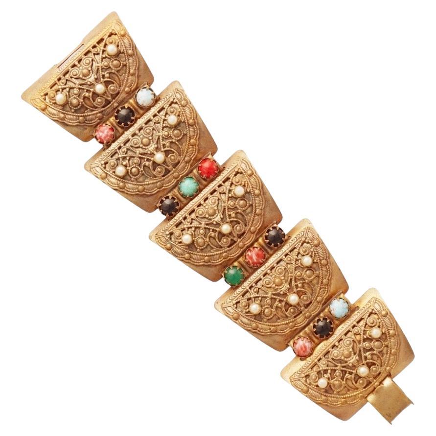 Verziertes Filigran-Panel Statement Manschettenarmband, 1940er Jahre