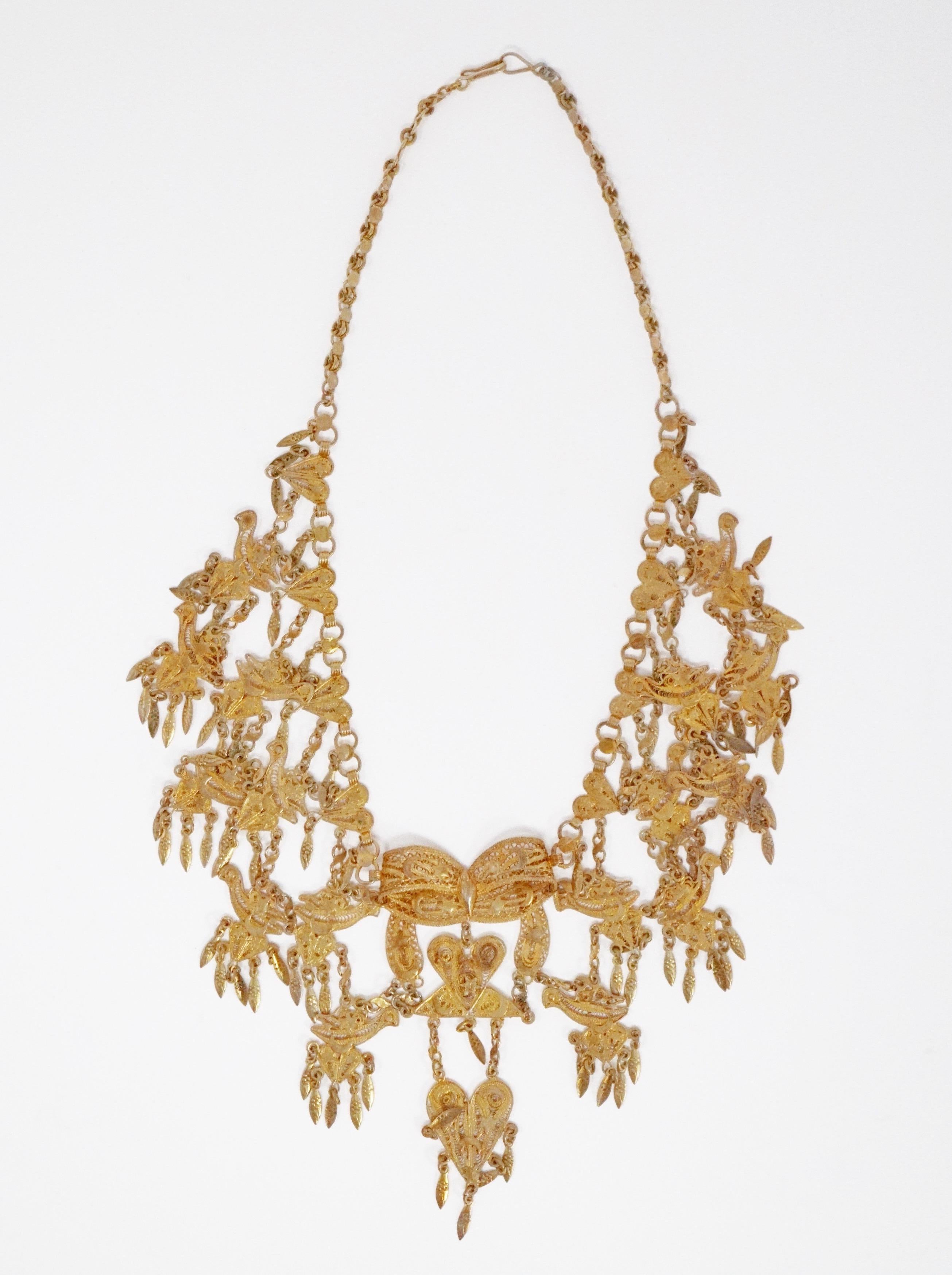 Ornate Filigree Statement Bib Necklace, circa 1960 In Good Condition In McKinney, TX