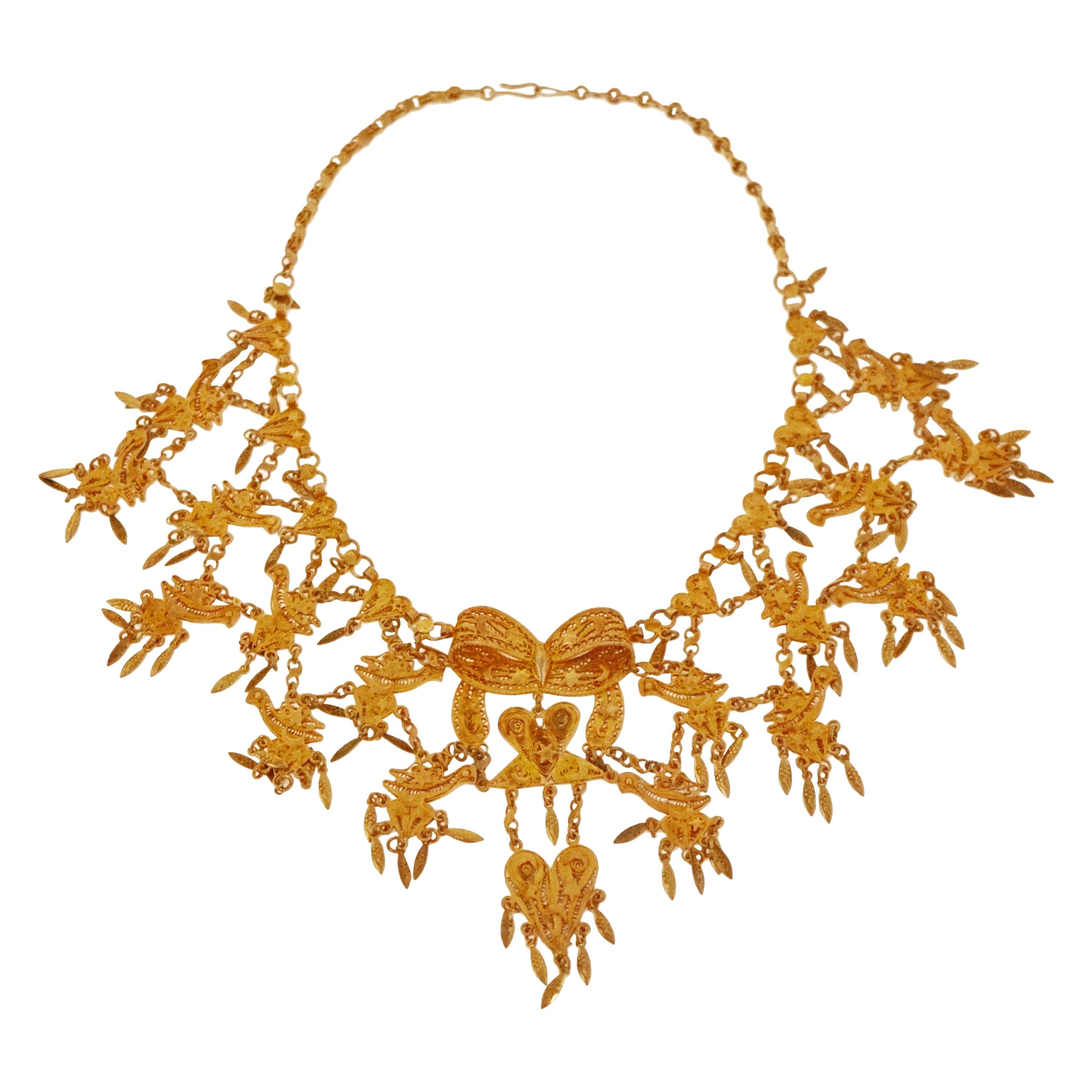 Ornate Filigree Statement Bib Necklace, circa 1960