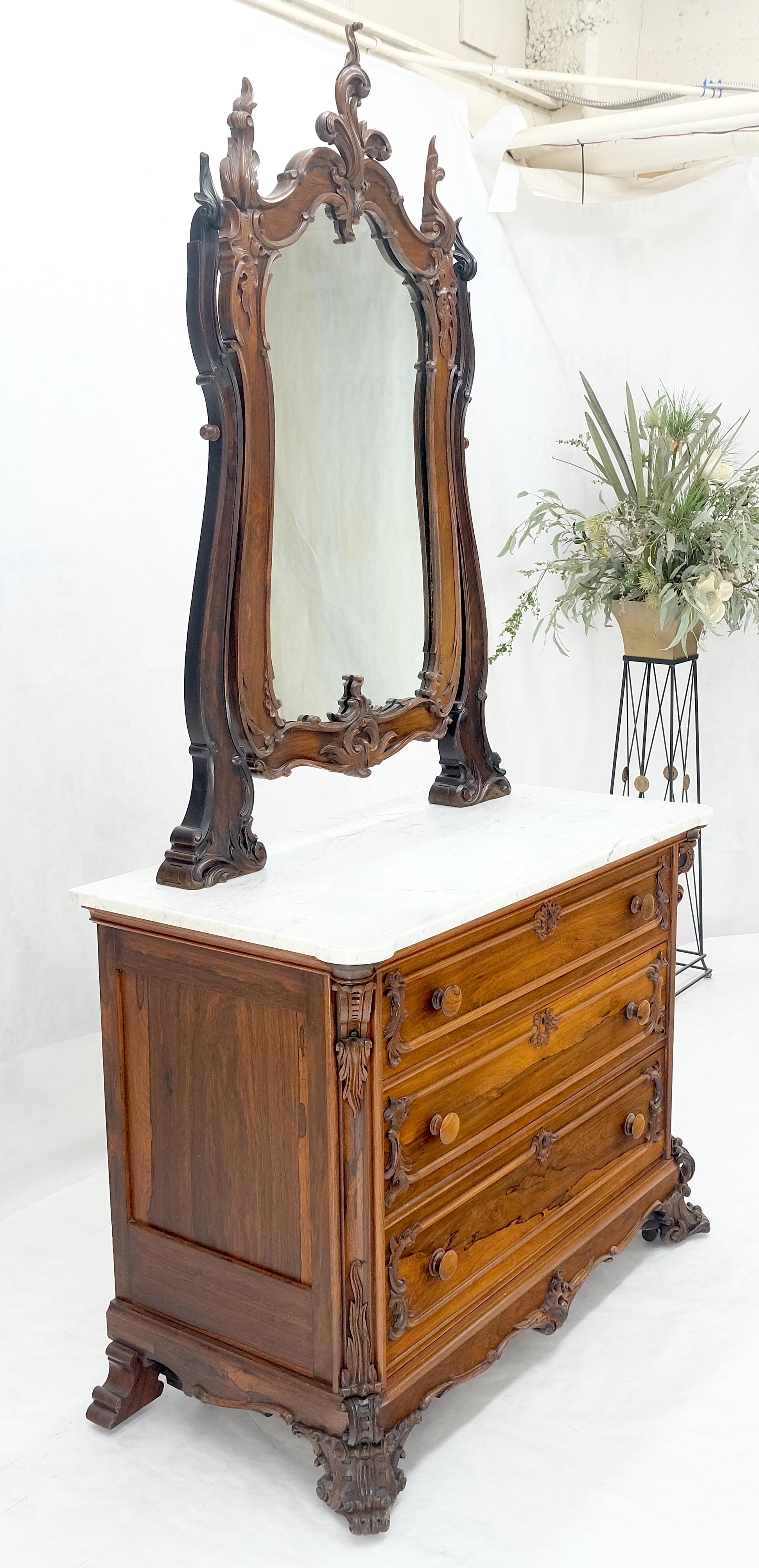 Comò con piano in marmo in palissandro antico finemente intagliato con specchio inclinabile MINT in vendita 4