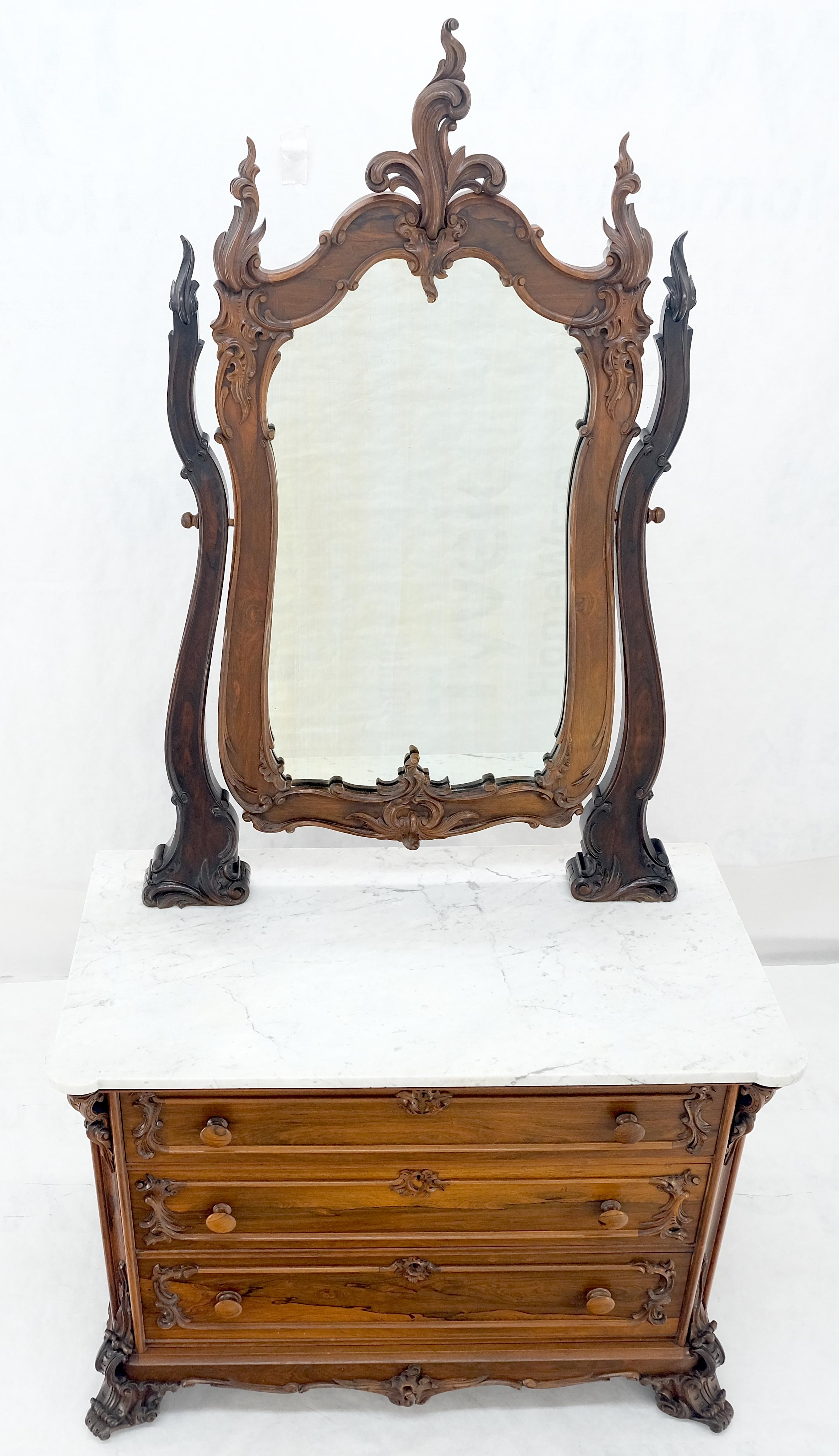 Comò con piano in marmo in palissandro antico finemente intagliato con specchio inclinabile MINT in vendita 6