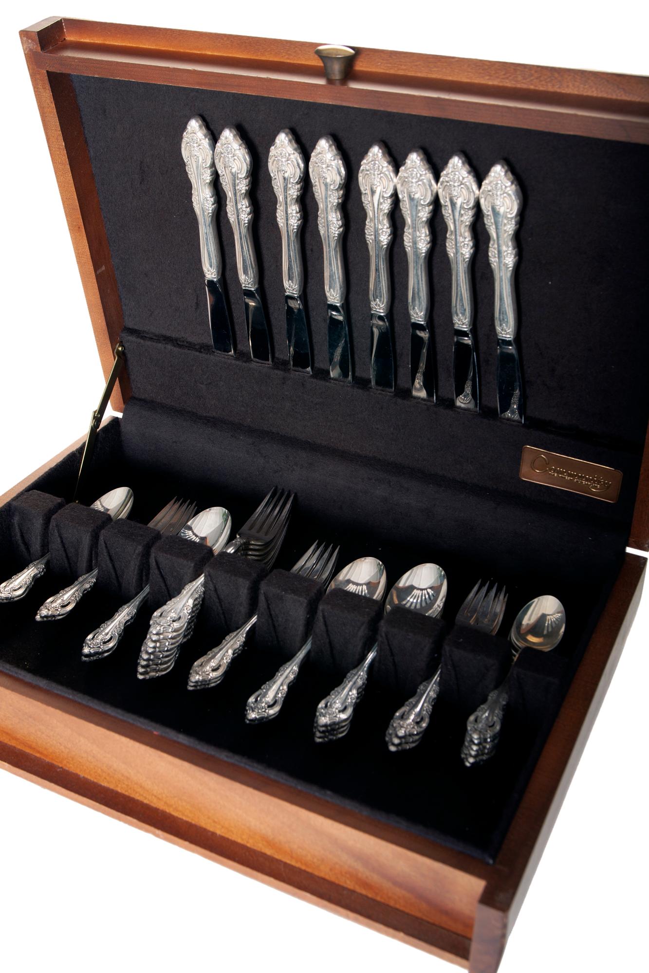 antique cutlery set in wooden box