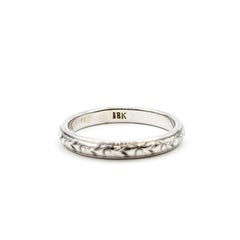 Ornate Floral Band Ring in 18k White Gold