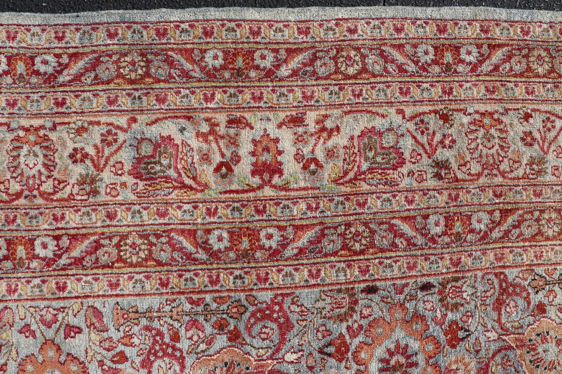 Ornate Floral Pattern Khorassan Antique Persian Rug in Burgundy & Gray For Sale 3