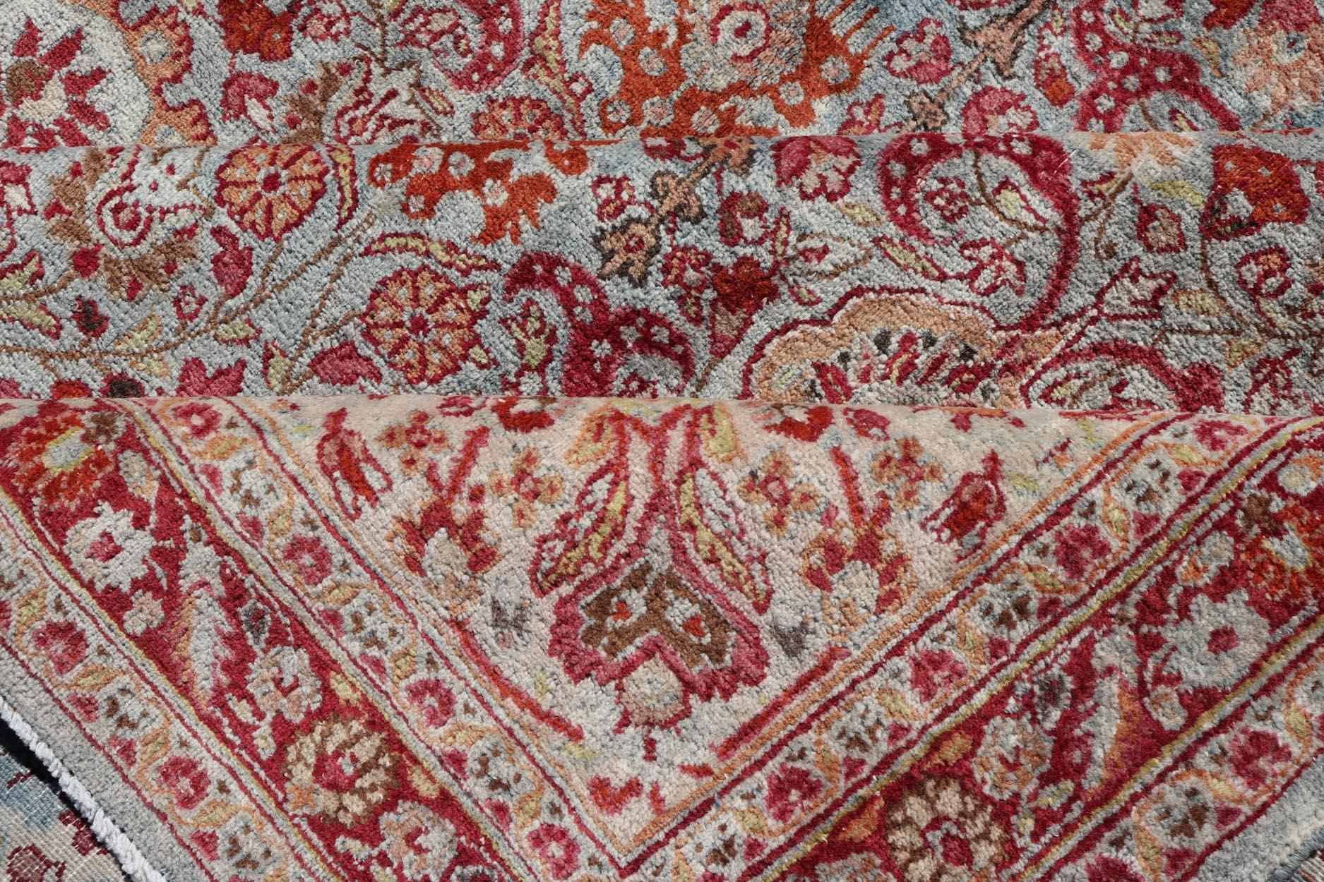 Ornate Floral Pattern Khorassan Antique Persian Rug in Burgundy & Gray For Sale 5