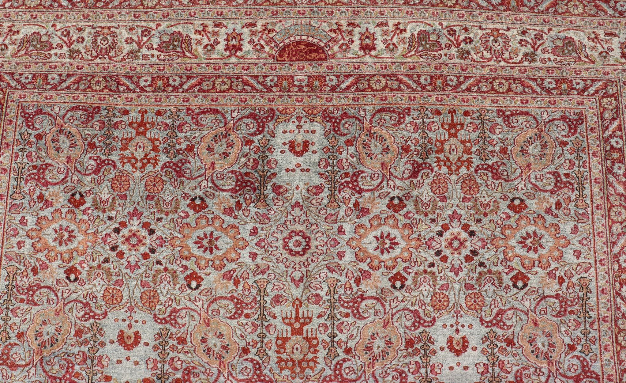 Ornate Floral Pattern Khorassan Antique Persian Rug in Burgundy & Gray In Excellent Condition For Sale In Atlanta, GA