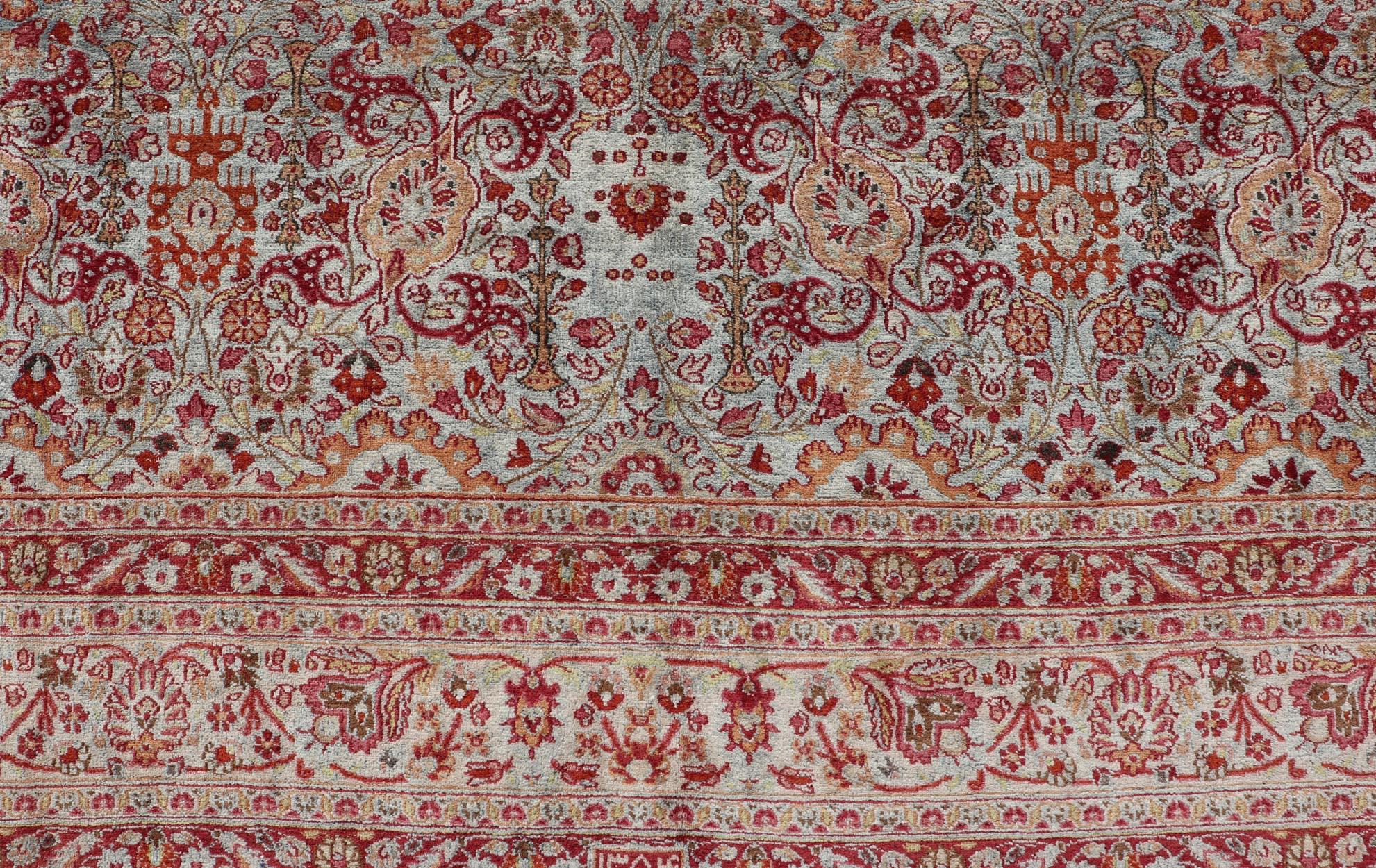 Early 20th Century Ornate Floral Pattern Khorassan Antique Persian Rug in Burgundy & Gray For Sale