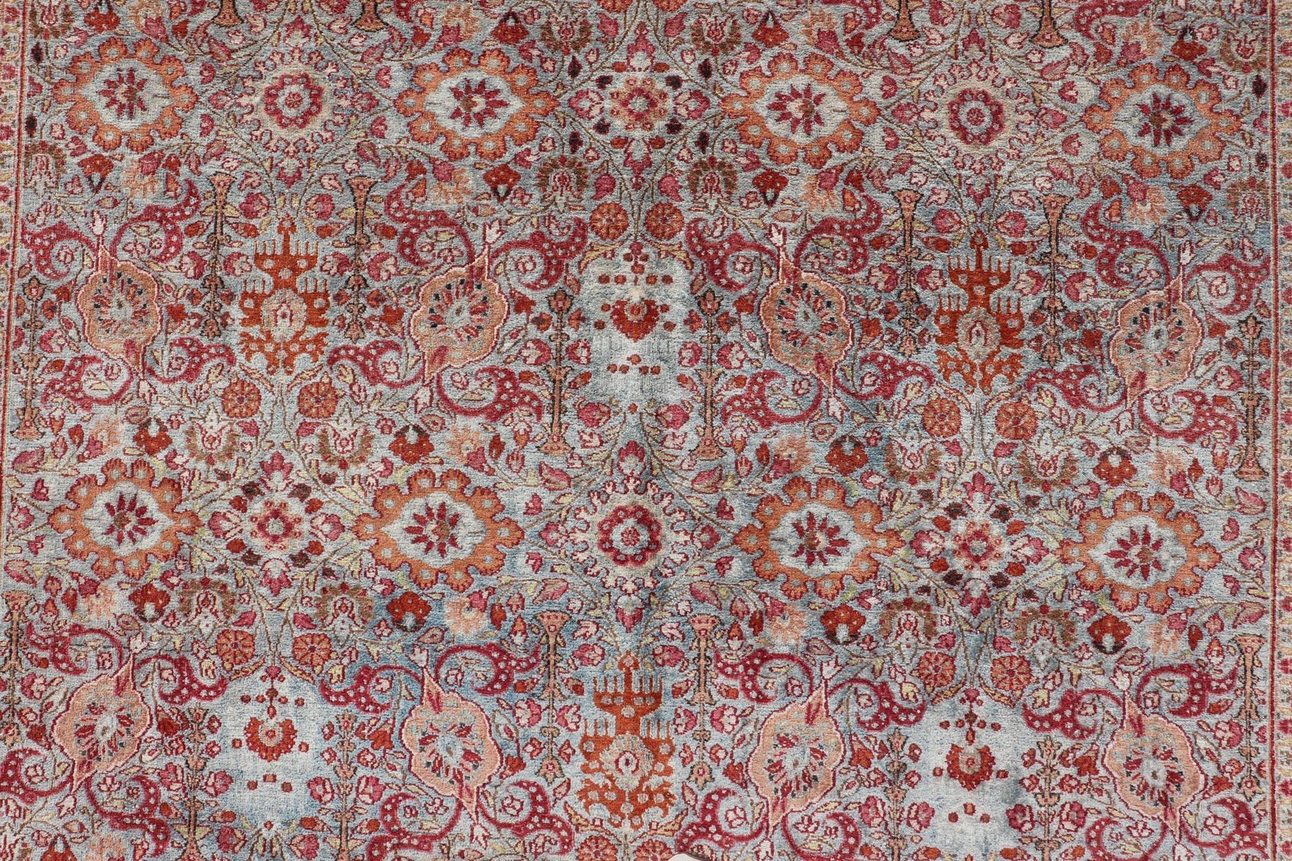 Ornate Floral Pattern Khorassan Antique Persian Rug in Burgundy & Gray For Sale 1