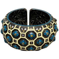 Aqua & Yellow Stones, Ornate Flower Bracelet