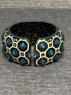 Aqua & Yellow Stones, Ornate Flower Bracelet