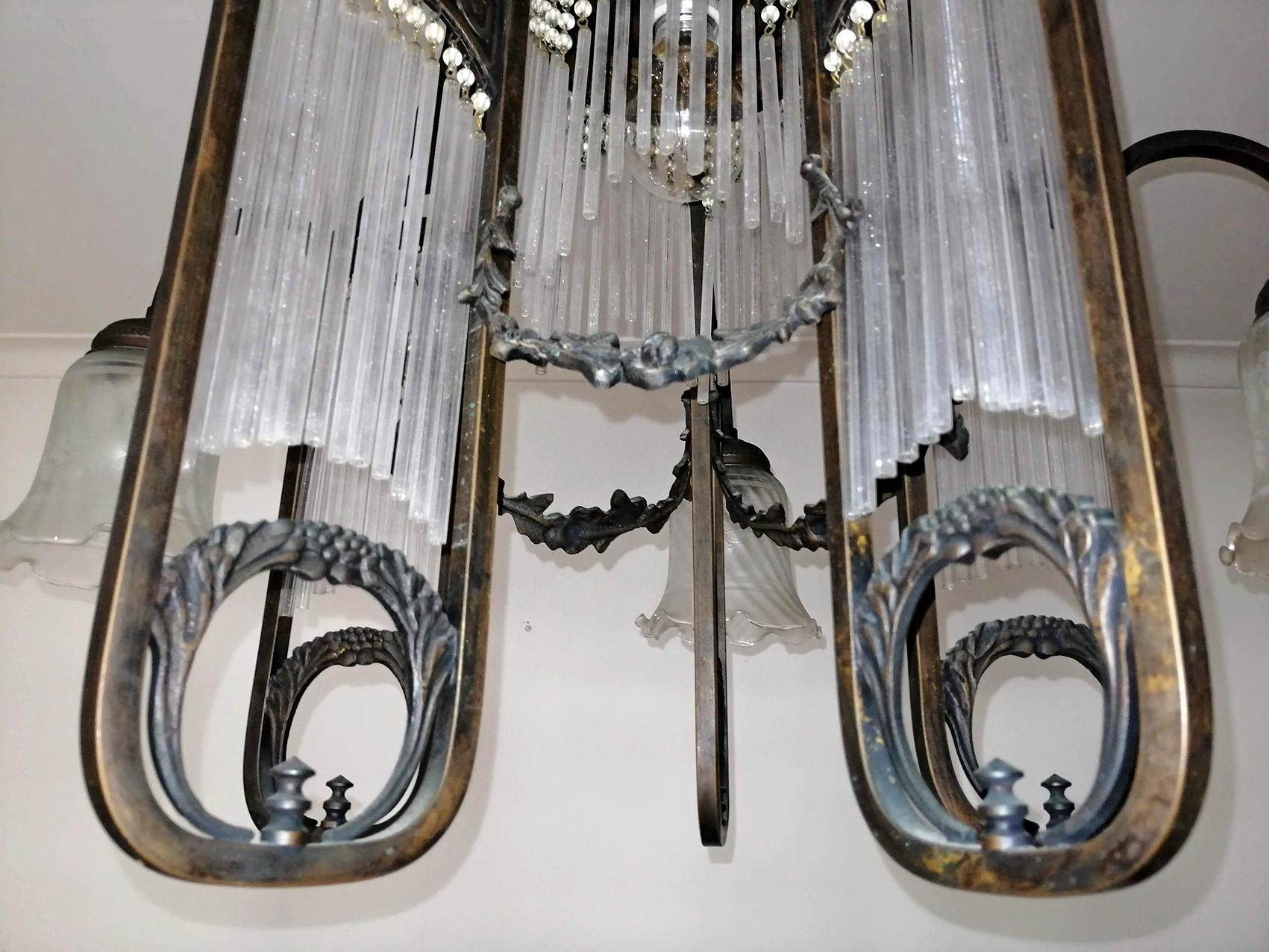 Ornate French Art Nouveau Art Deco Beaded Glass Straw Fringe 6-Light Chandelier In Good Condition In Coimbra, PT