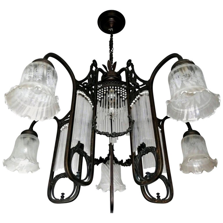 Ornate French Art Nouveau Deco, French Glass Lamp Shades