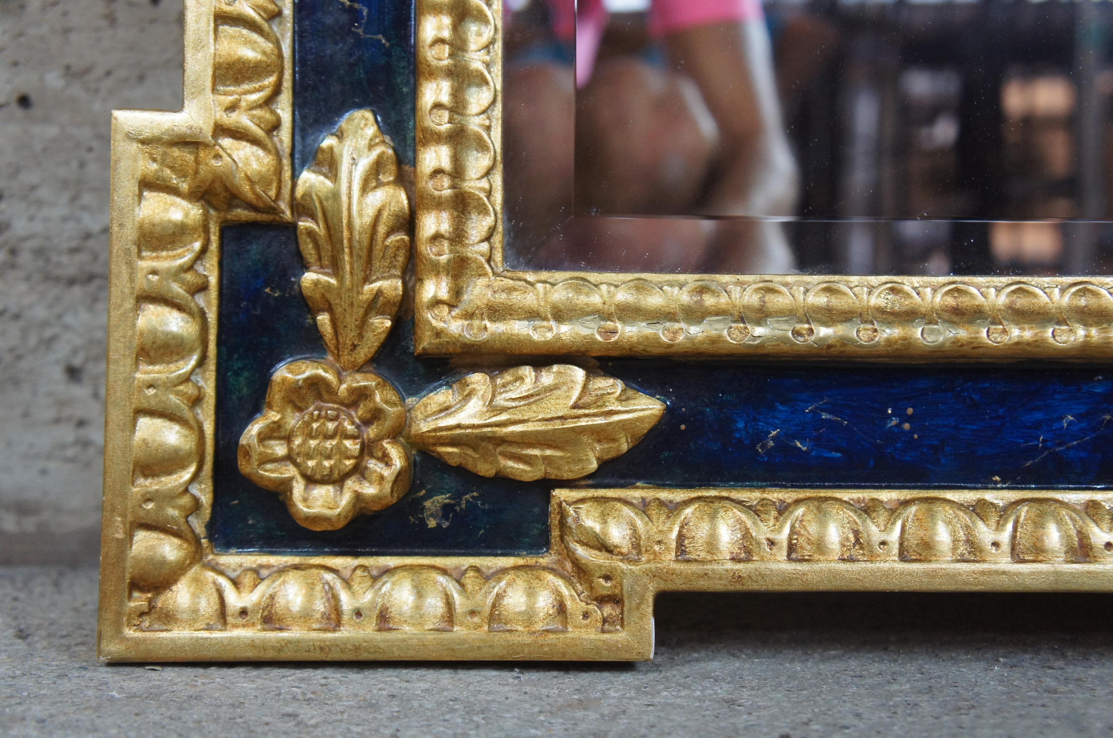 Ornate French Chelsea House Empire Style Blue and Gold Mirror Scalloped In Good Condition In Dayton, OH