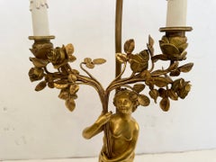 Ornate French Empire Figural Gilded Bronze & Marble Table Lamp