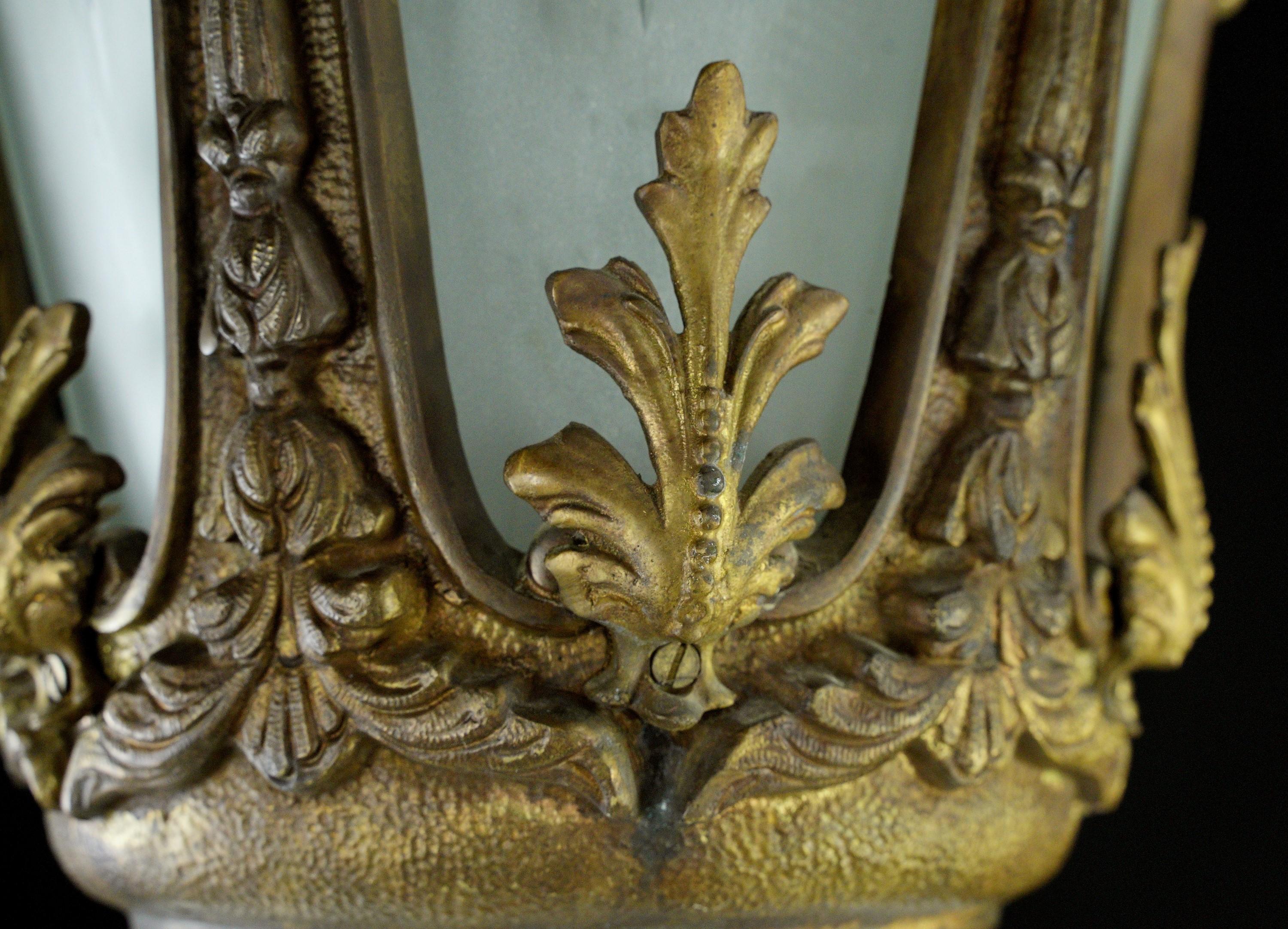 Ornate French Figural Solid Cast Bronze Lantern Pendant For Sale 11