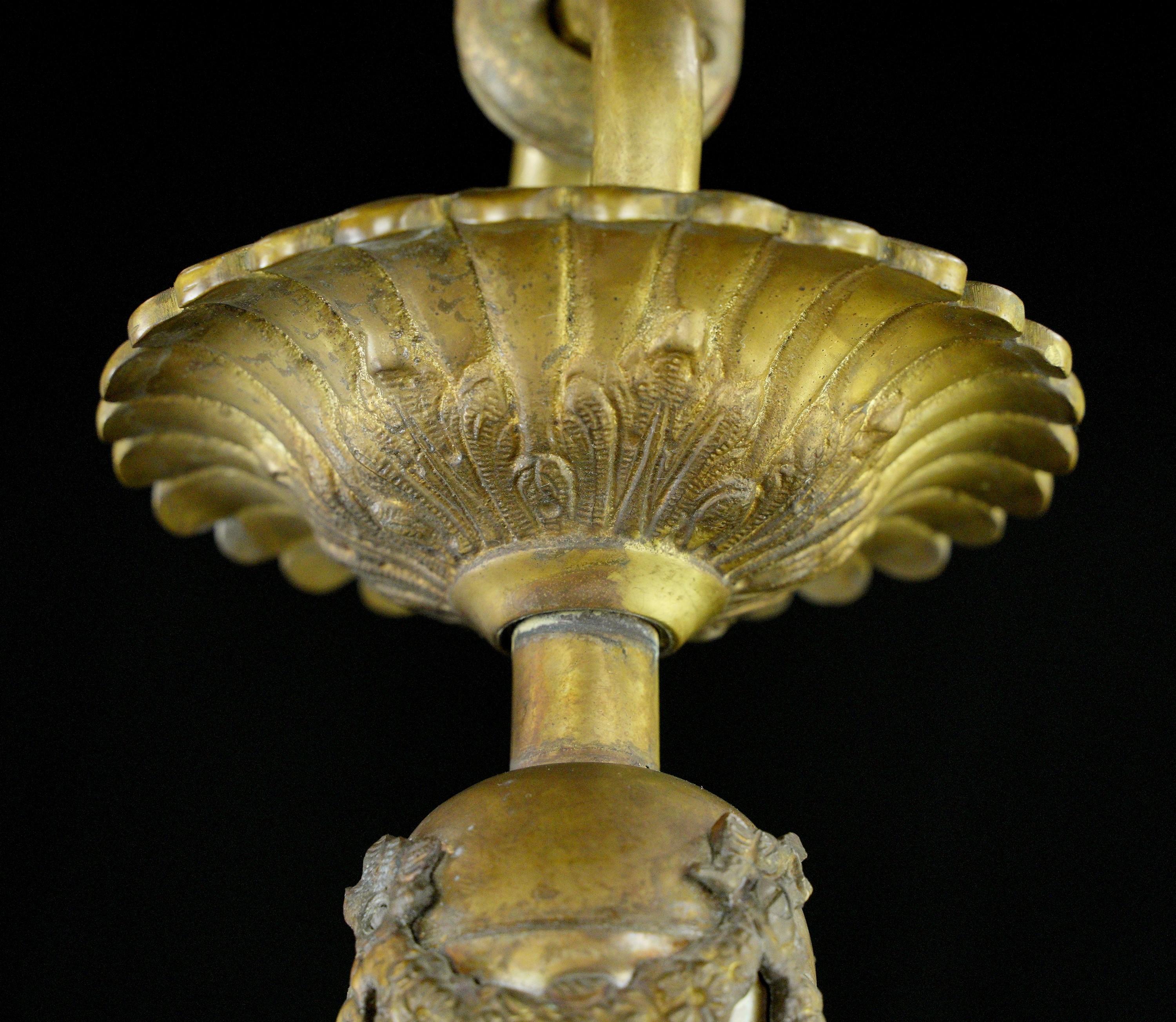 20th Century Ornate French Figural Solid Cast Bronze Lantern Pendant For Sale