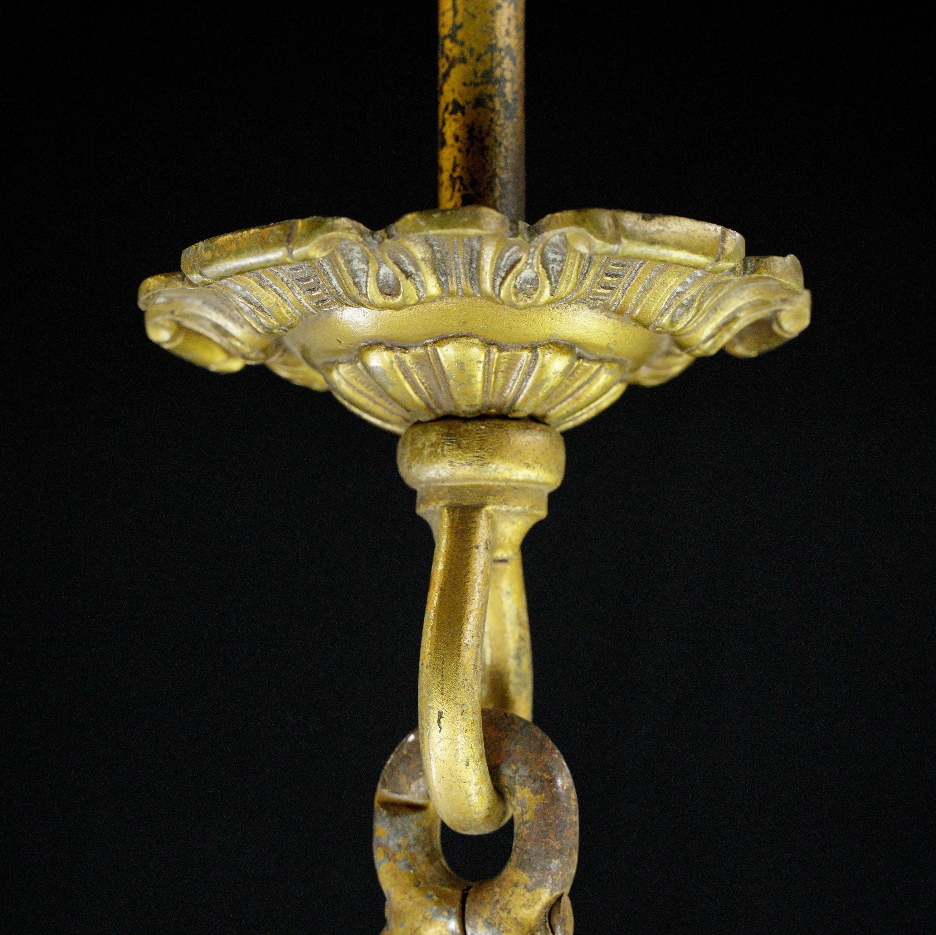 Ornate French Figural Solid Cast Bronze Lantern Pendant For Sale 1