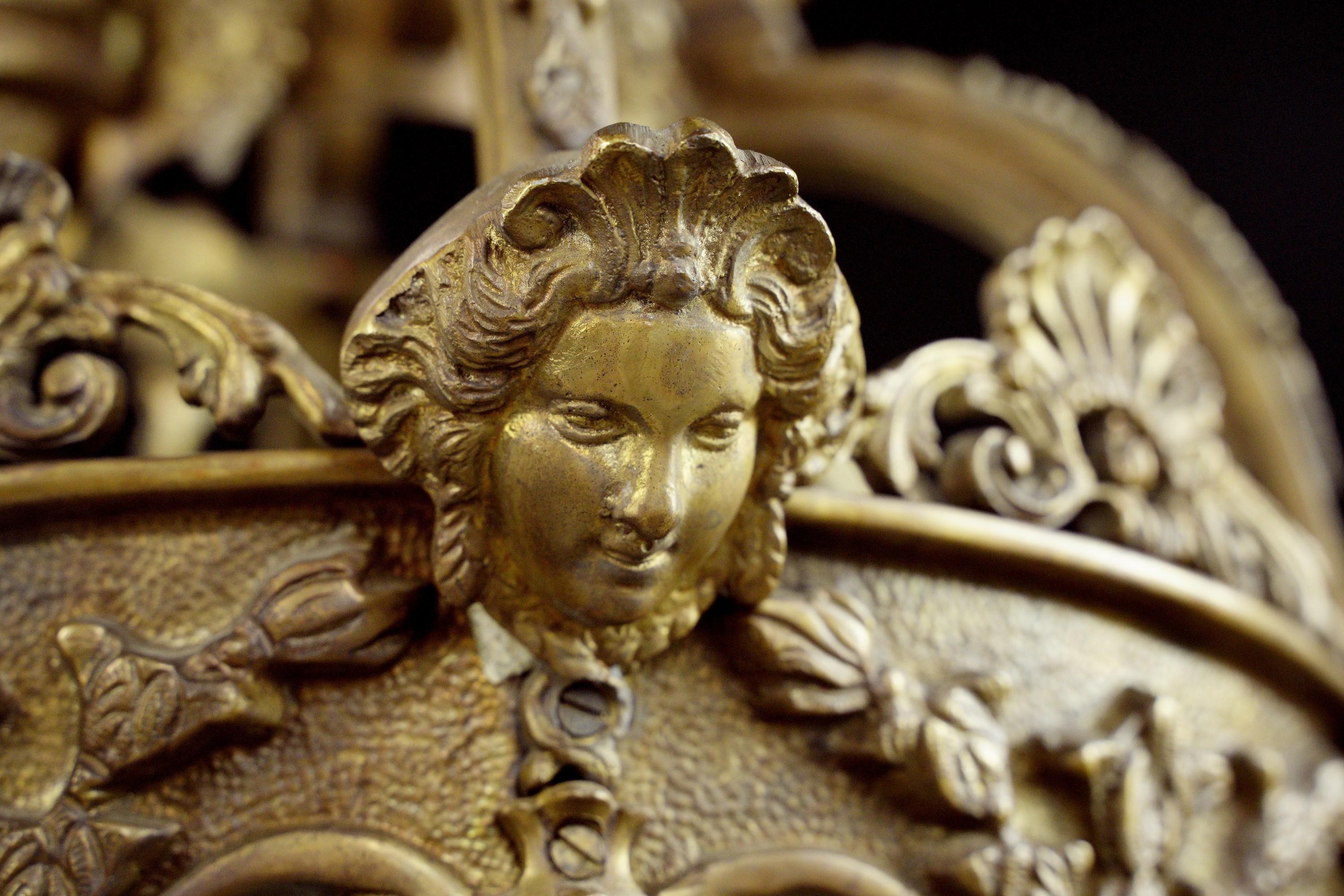 Ornate French Figural Solid Cast Bronze Lantern Pendant For Sale 2