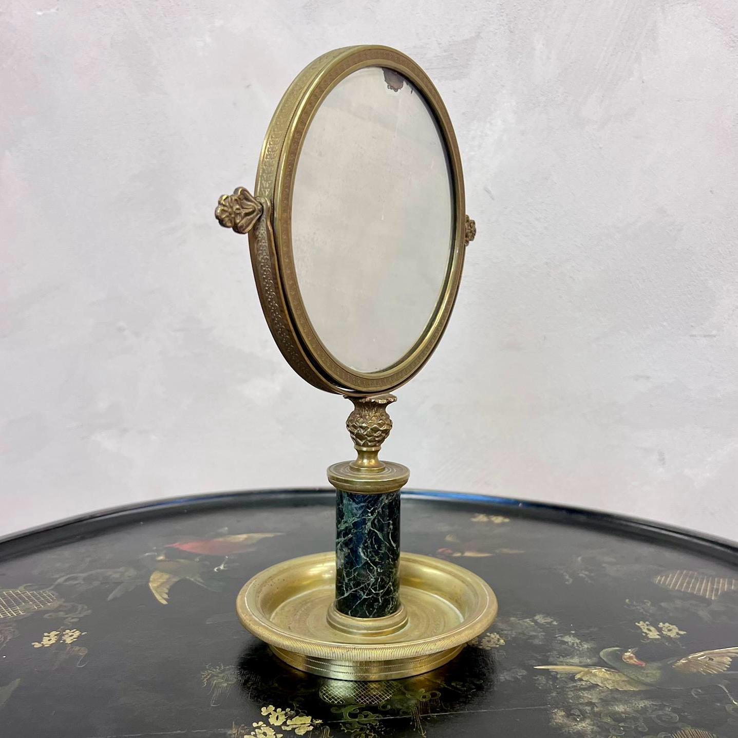 19th Century Ornate French Gilded Bronze & Marble Dressing Mirror C1880 For Sale