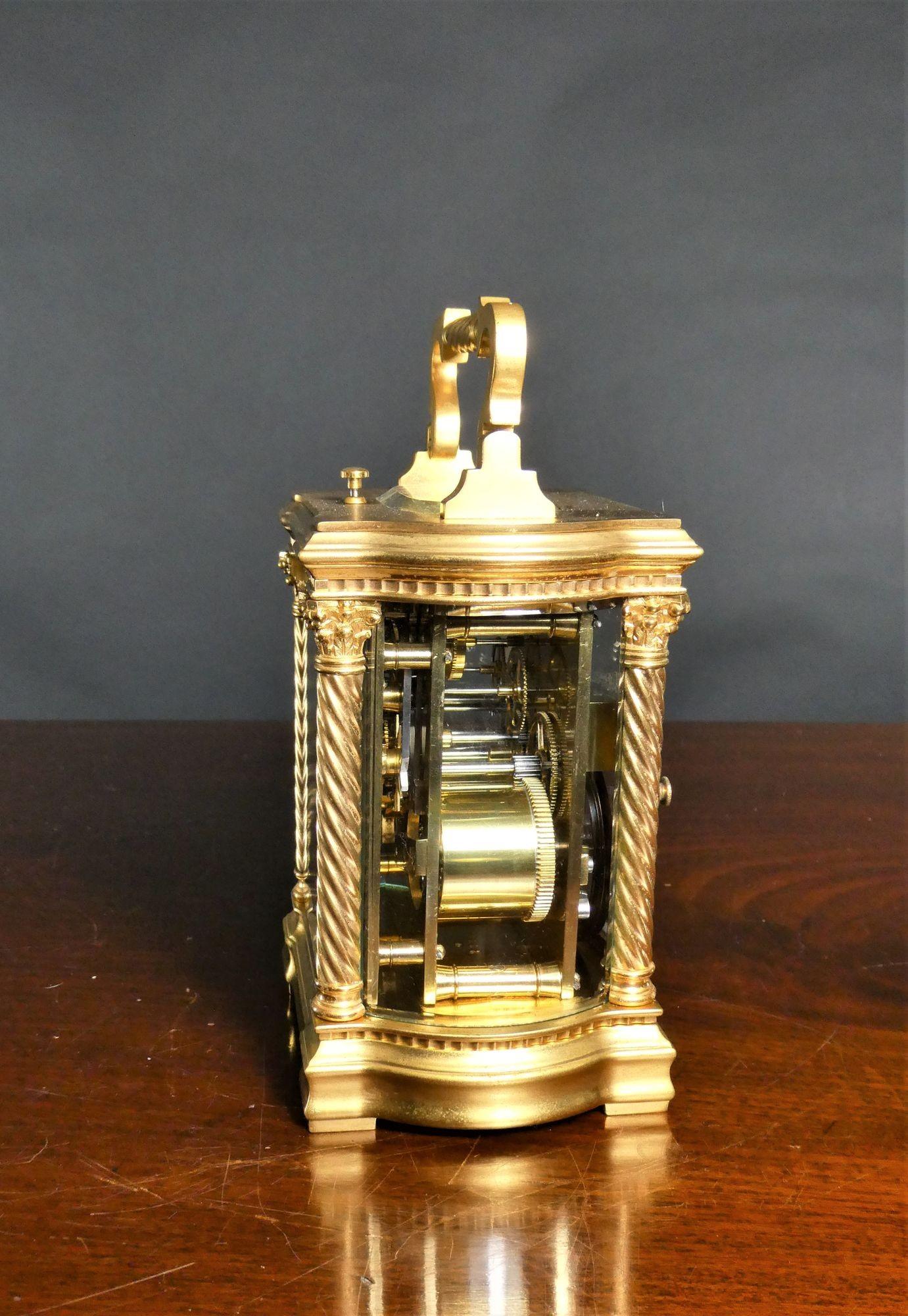 Ornate French Gilded Repeating Carriage Clock In Good Condition For Sale In Norwich, GB