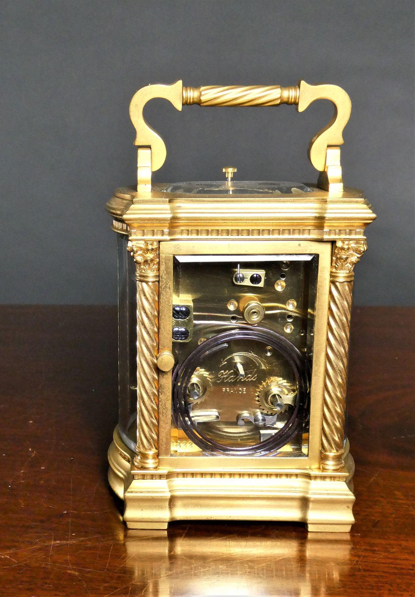 Brass Ornate French Gilded Repeating Carriage Clock For Sale