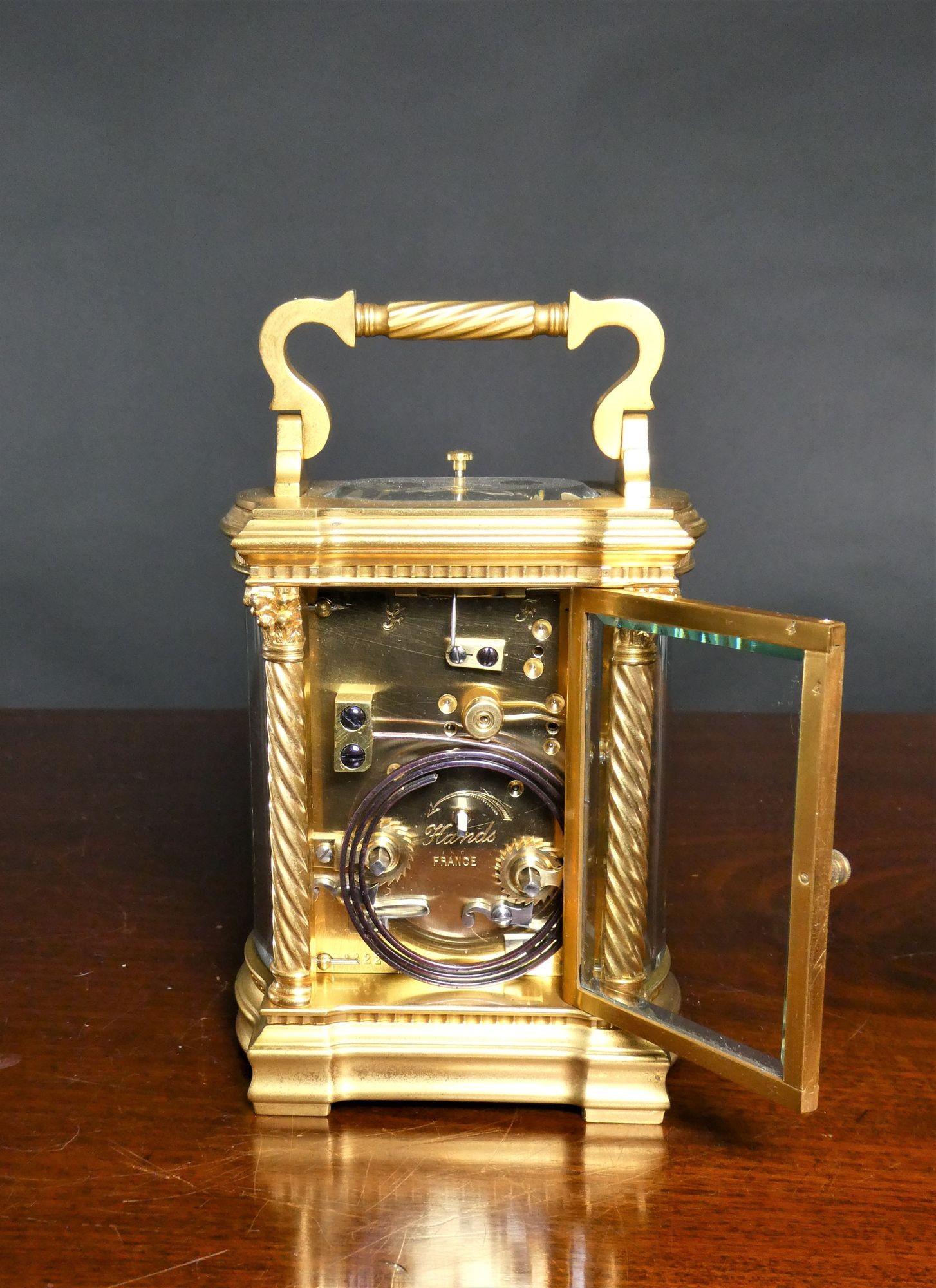 Ornate French Gilded Repeating Carriage Clock For Sale 1