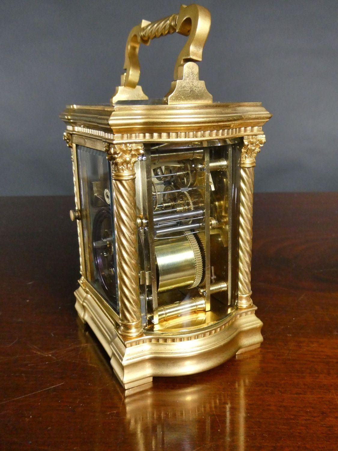 Ornate French Gilded Repeating Carriage Clock For Sale 2