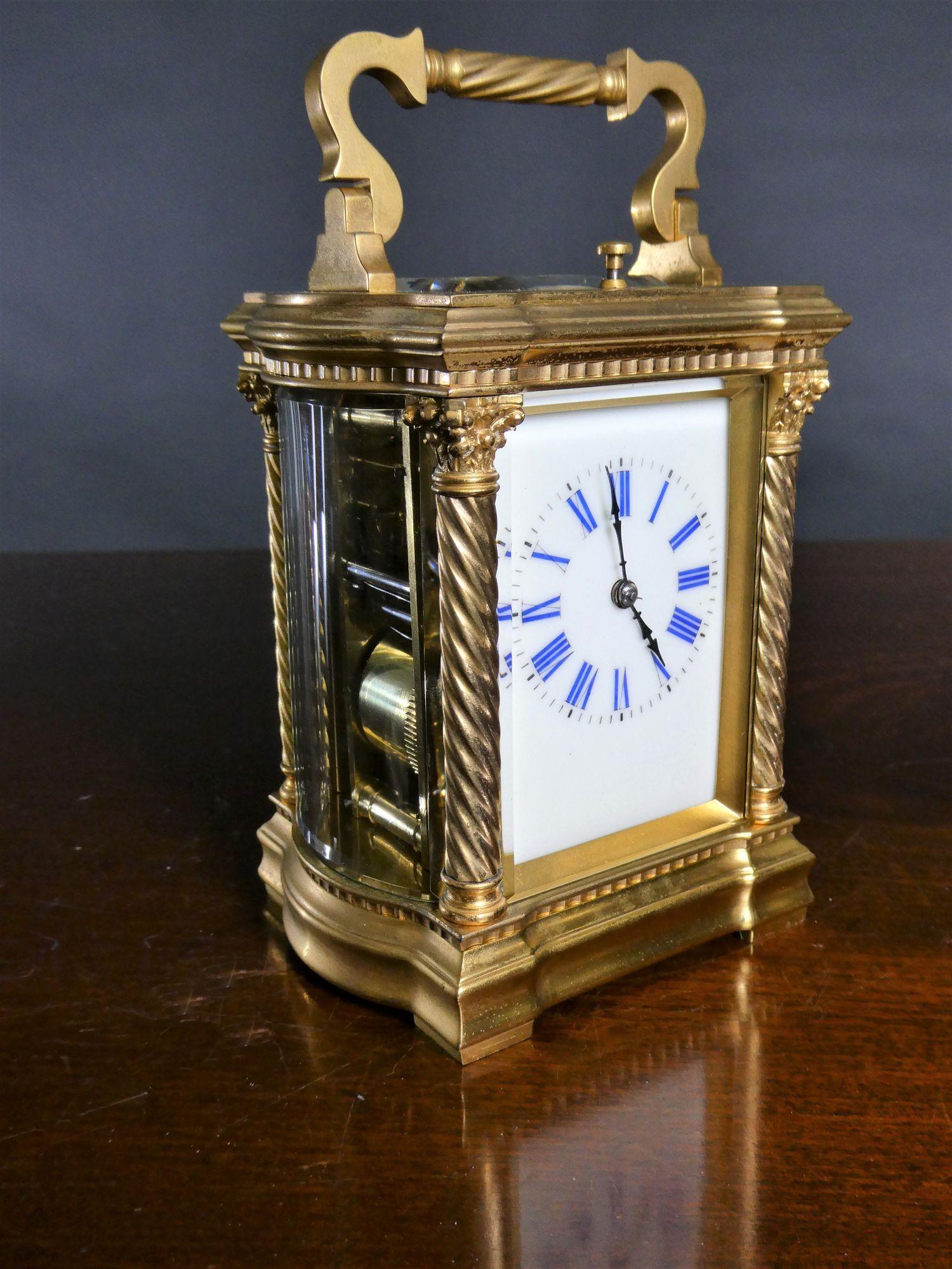 Ornate French Gilded Repeating Carriage Clock For Sale 3