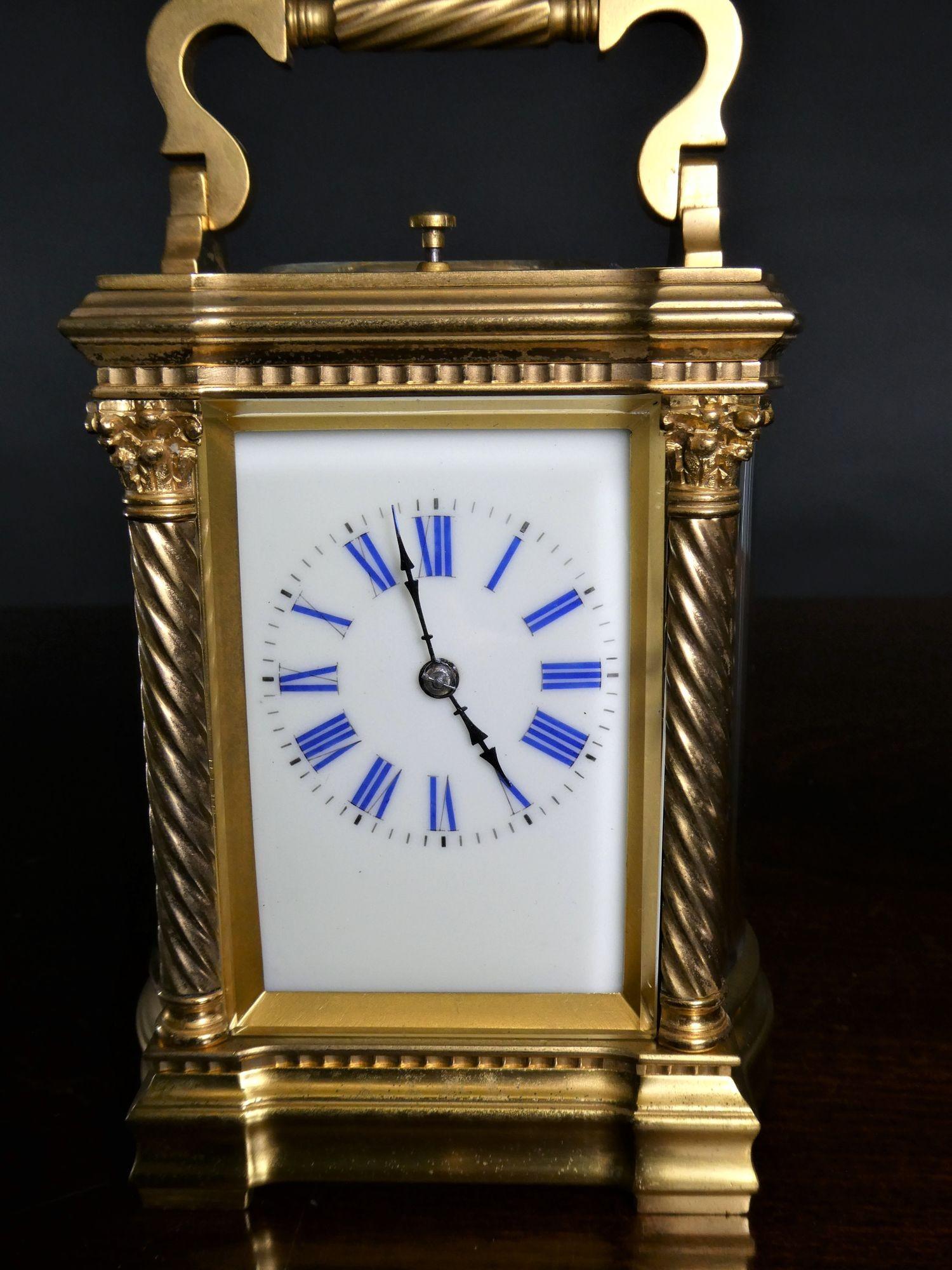 Ornate French Gilded Repeating Carriage Clock For Sale 4