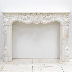 Ornate French Louis Style Statuary Marble Fireplace Surround