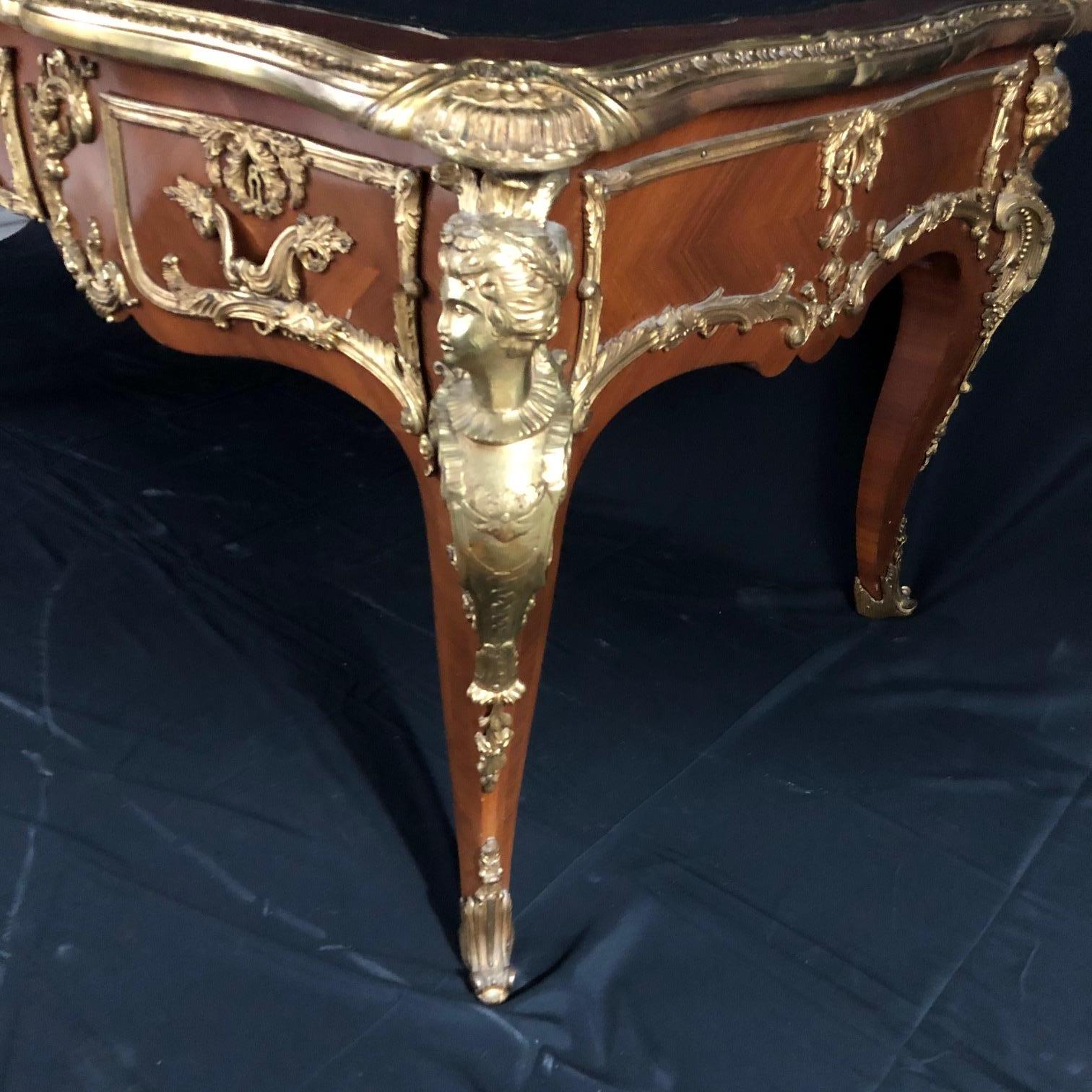 Ornate French Louis XV Style Two Sided Walnut and Ormolu Bureau Plat Desk 9