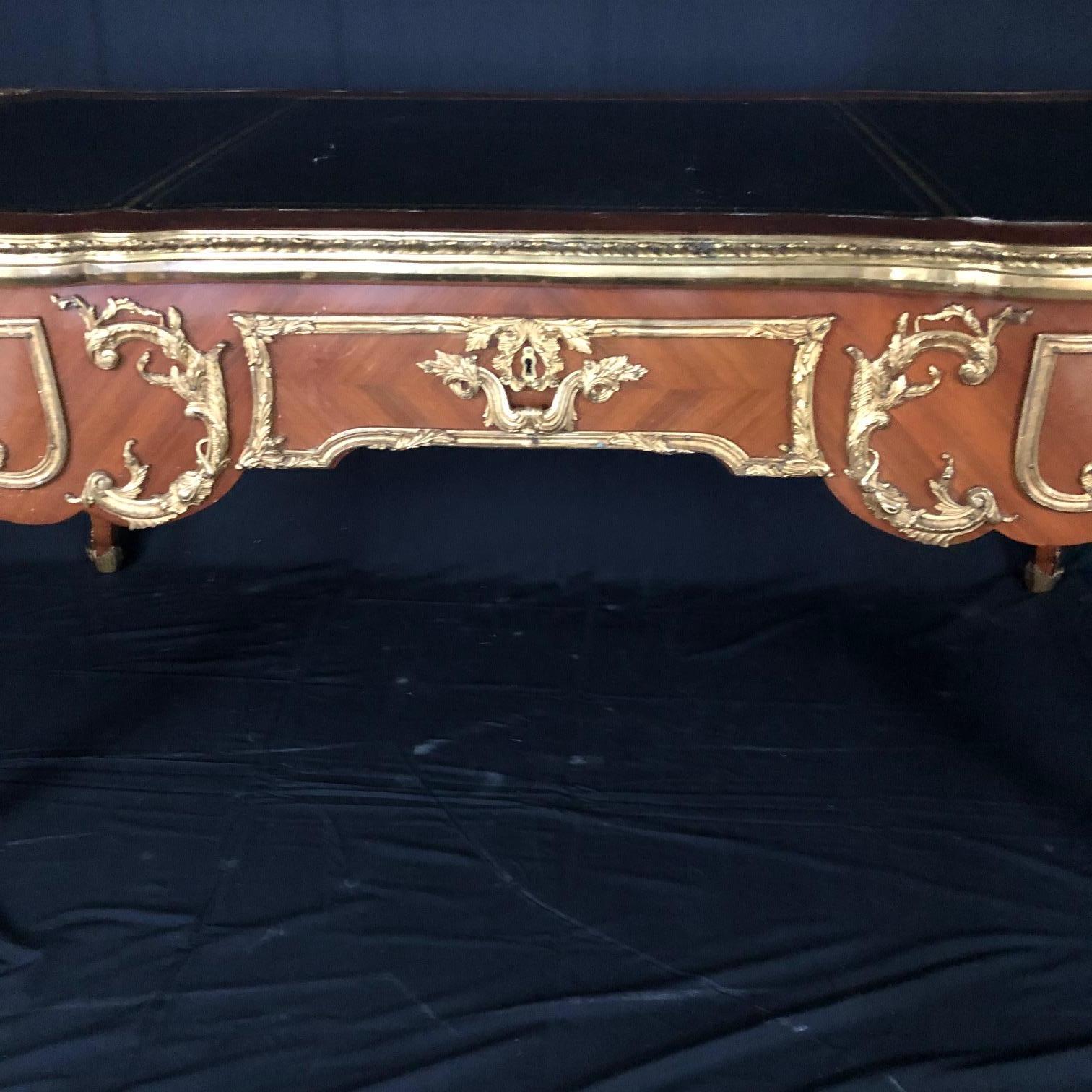 Ornate French Louis XV Style Two Sided Walnut and Ormolu Bureau Plat Desk In Good Condition In Hopewell, NJ
