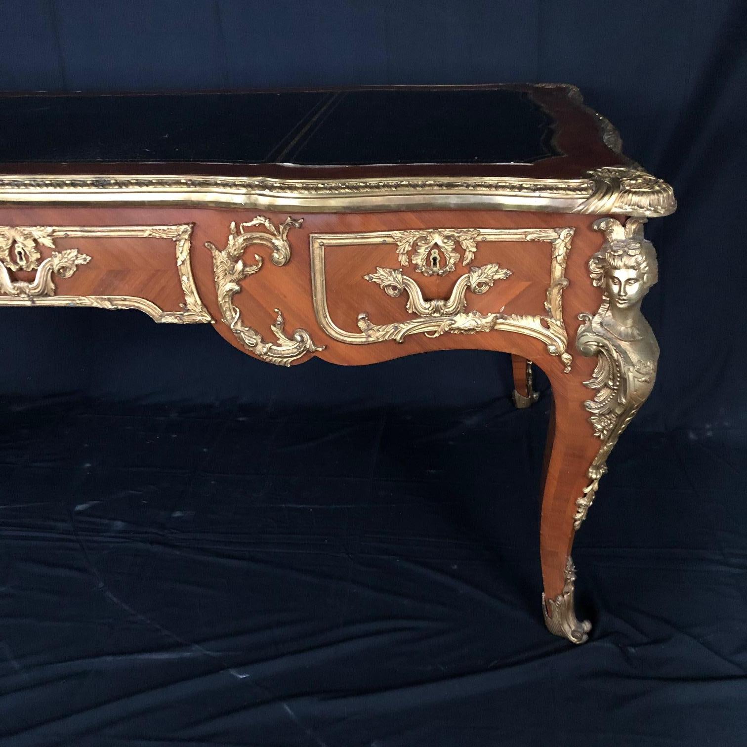 Mid-20th Century Ornate French Louis XV Style Two Sided Walnut and Ormolu Bureau Plat Desk