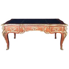 Ornate French Louis XV Style Two Sided Walnut and Ormolu Bureau Plat Desk