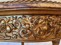 Ornate French Louis XVI Style Giltwood Oval Side Table with Marble Top