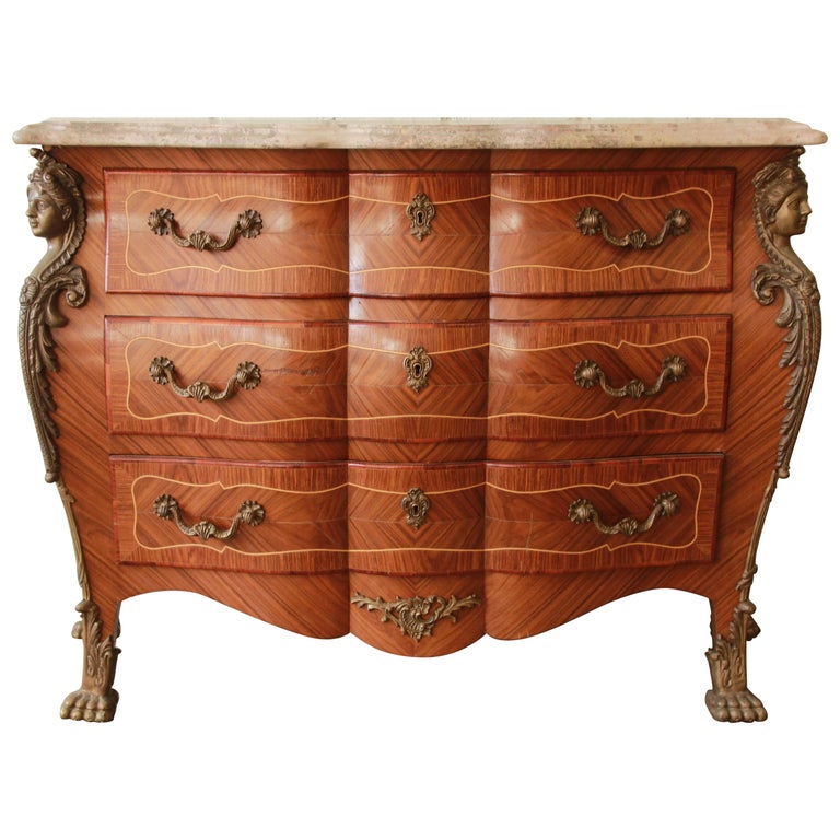 Ornate French MarbleTop Bombay Chest With Bronze Ormolu at 1stDibs