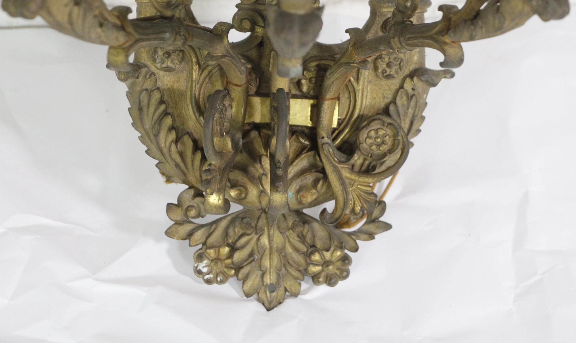 Ornate French Pair Figural Sconces 5 Arms Cast Bronze 2