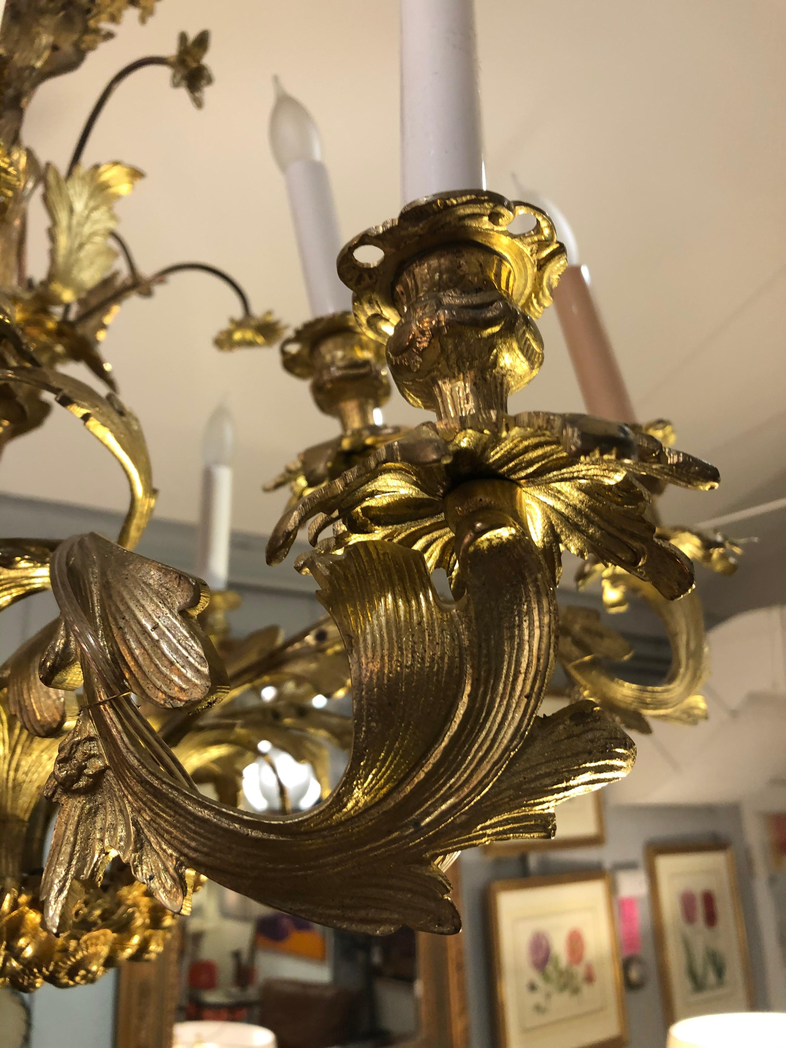 Ornate French Rococo Style Relief Cast Gilt Bronze 16-Light Chandelier 5