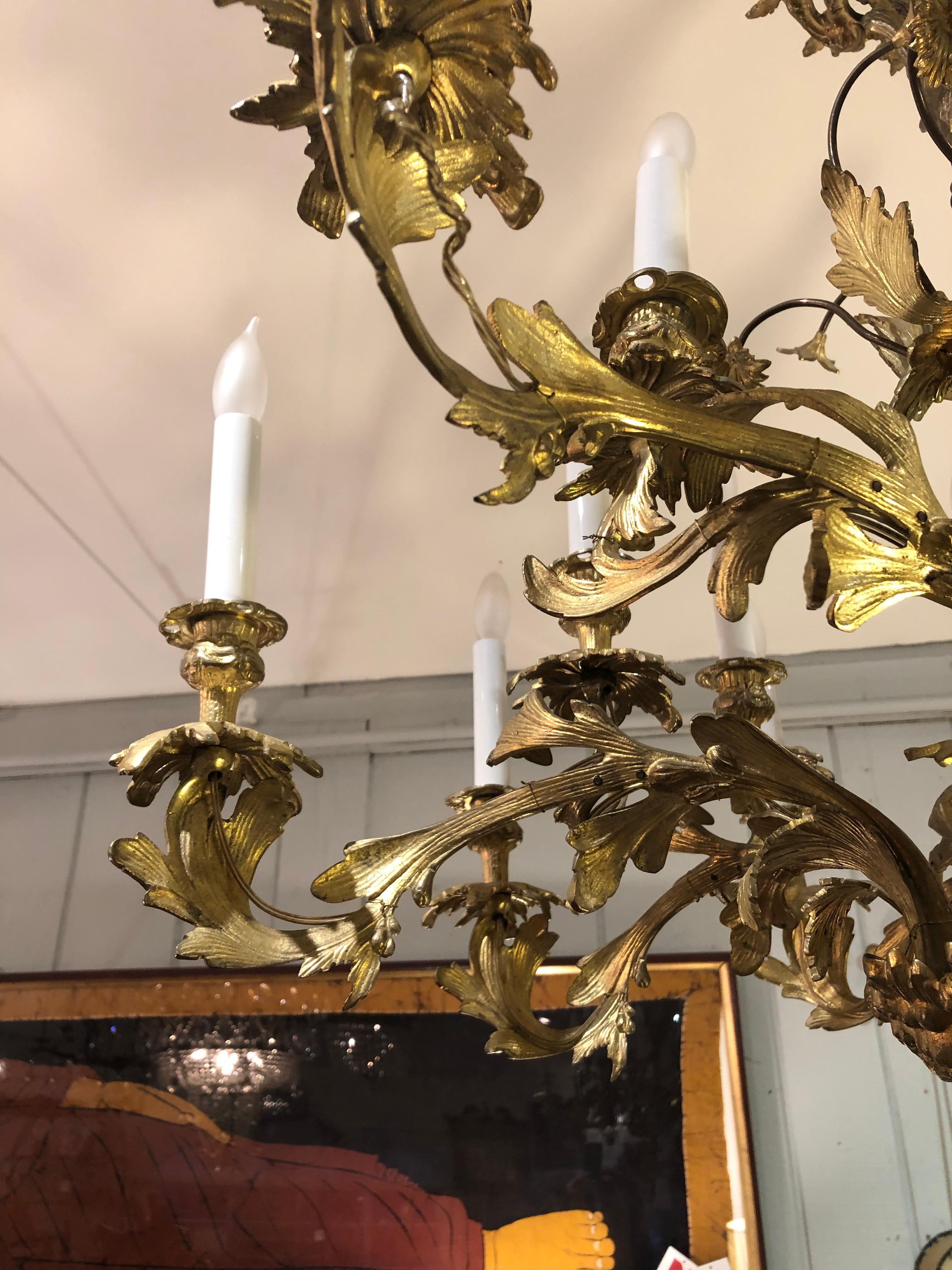 Ornate French Rococo Style Relief Cast Gilt Bronze 16-Light Chandelier 4