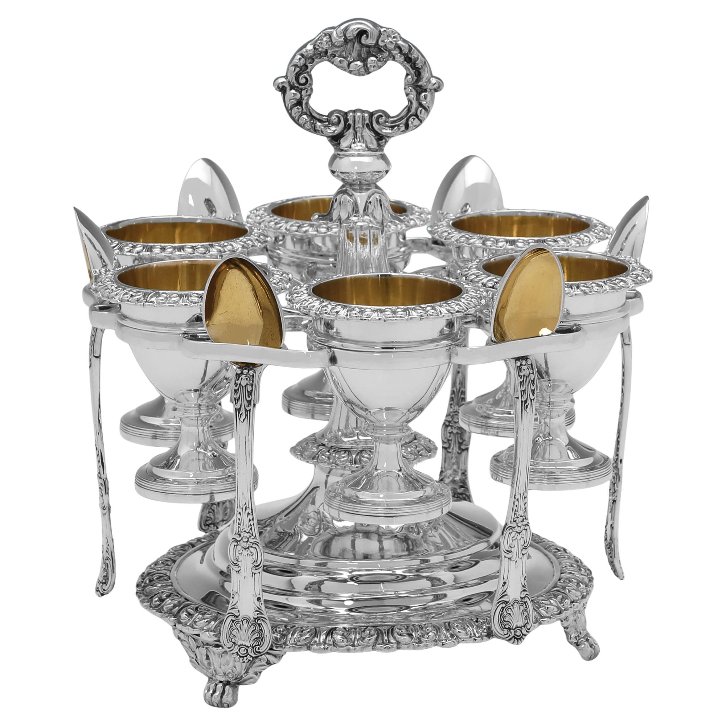 Ornate George IV period sterling silver egg cruet hallmarked in Edinburgh 1824 For Sale
