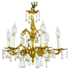 Ornate Gilt Brass and Crystal Chandelier