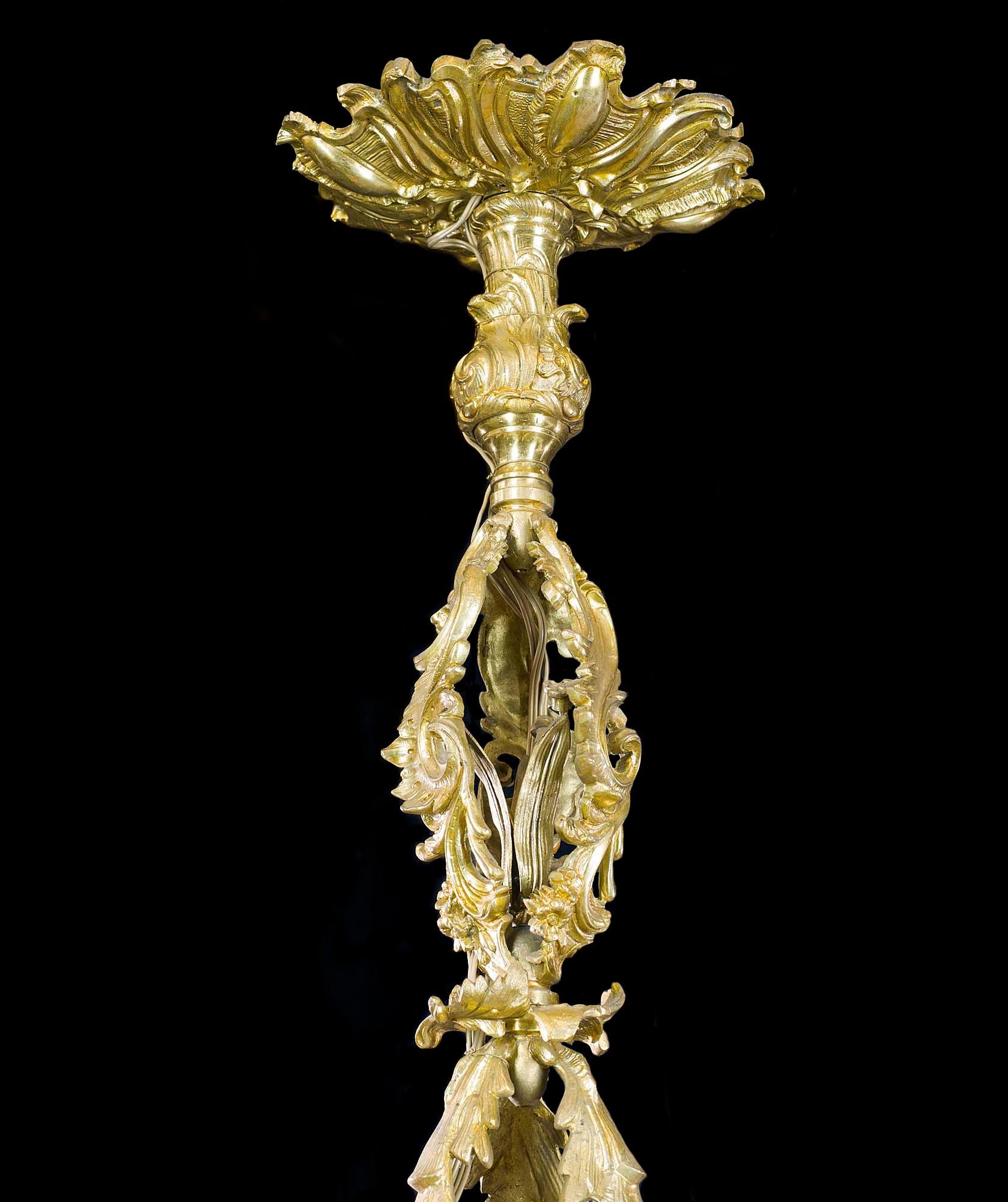 Rococo Revival Ornate Gilt Brass Rococo Chandelier
