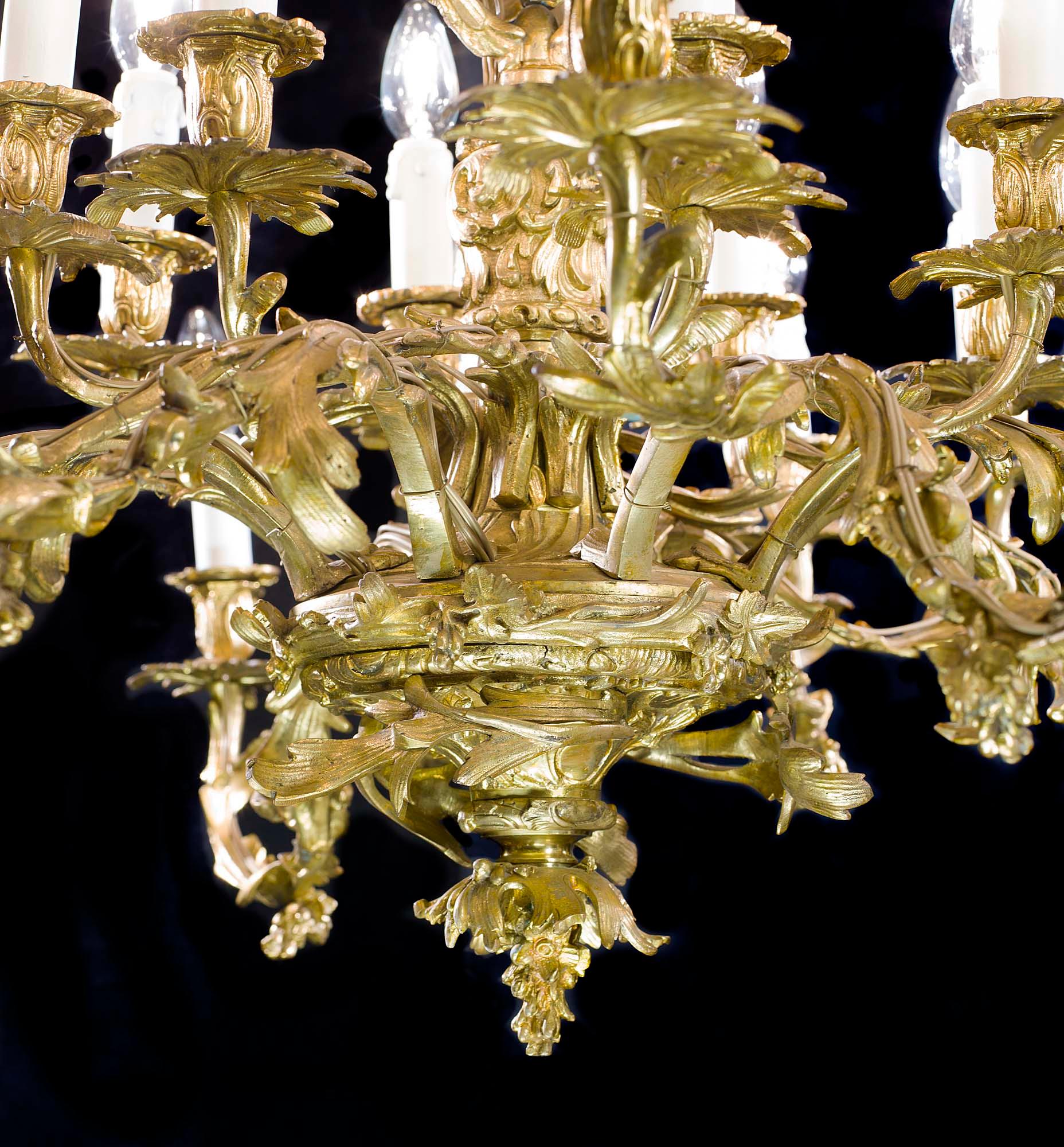 Cast Ornate Gilt Brass Rococo Chandelier