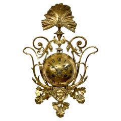 Antique Ornate Gilt Bronze Wall Clock with Peacock Motif, Circa 1900