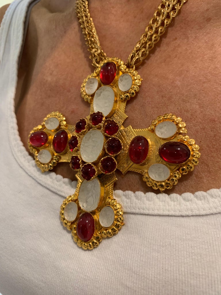 Ornate Gilt Byzantine Style Statement Cross Necklace at 1stDibs