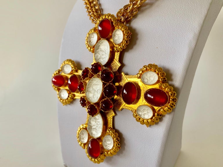 Ornate Gilt Byzantine Style Statement Cross Necklace at 1stDibs